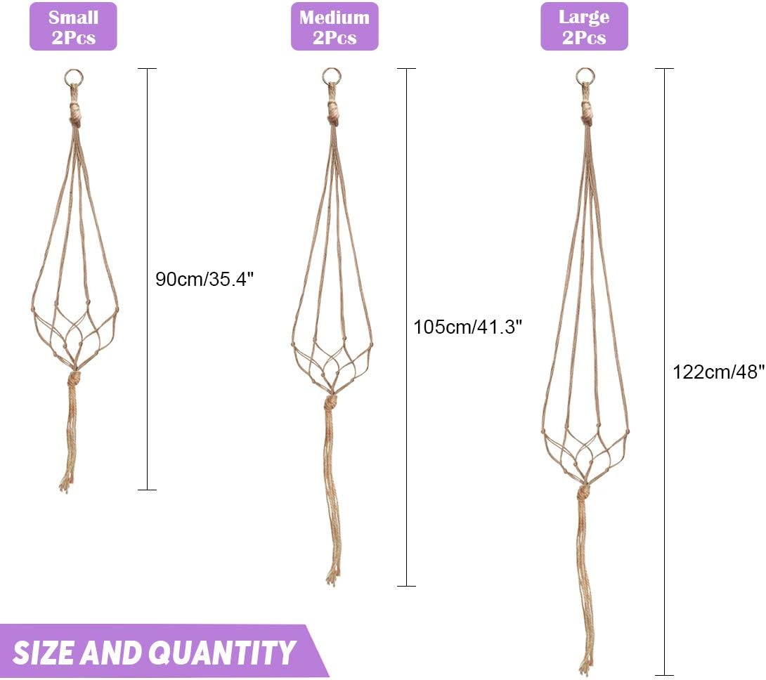 Swpeet 6 Pack 3 Sizes Macrame Hanging Planter Holder Plant Hanger Kit - Image 3