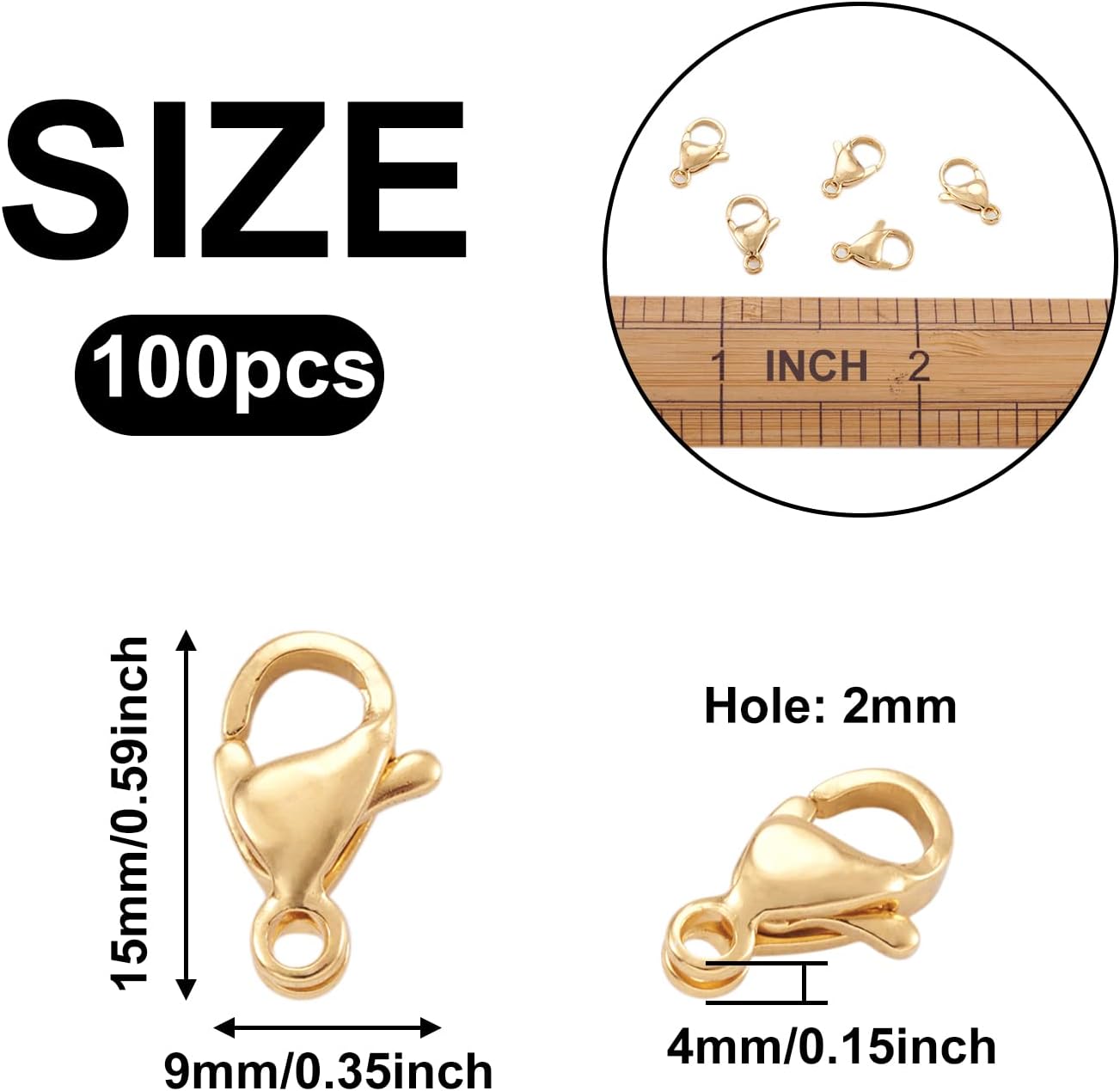 Pandahall 100Pcs Stainless Steel Lobster Claw Clasps Real 24K Gold Plated Jewelry Clasps 15x9x4mm Gold Filled Clasps for Bracelet Necklace Jewelry Making - Image 6