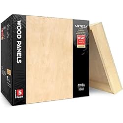 Paneles Huecos De Madera Arteza Lienzos de madera para pintar (25.4 x 25.4 cm) pack de 5 paneles de madera de abedul para pintura, arte encáustico, vertido,óleo, pirograbado o acuarelas, con marco de pino de 3.8 cm de fondo