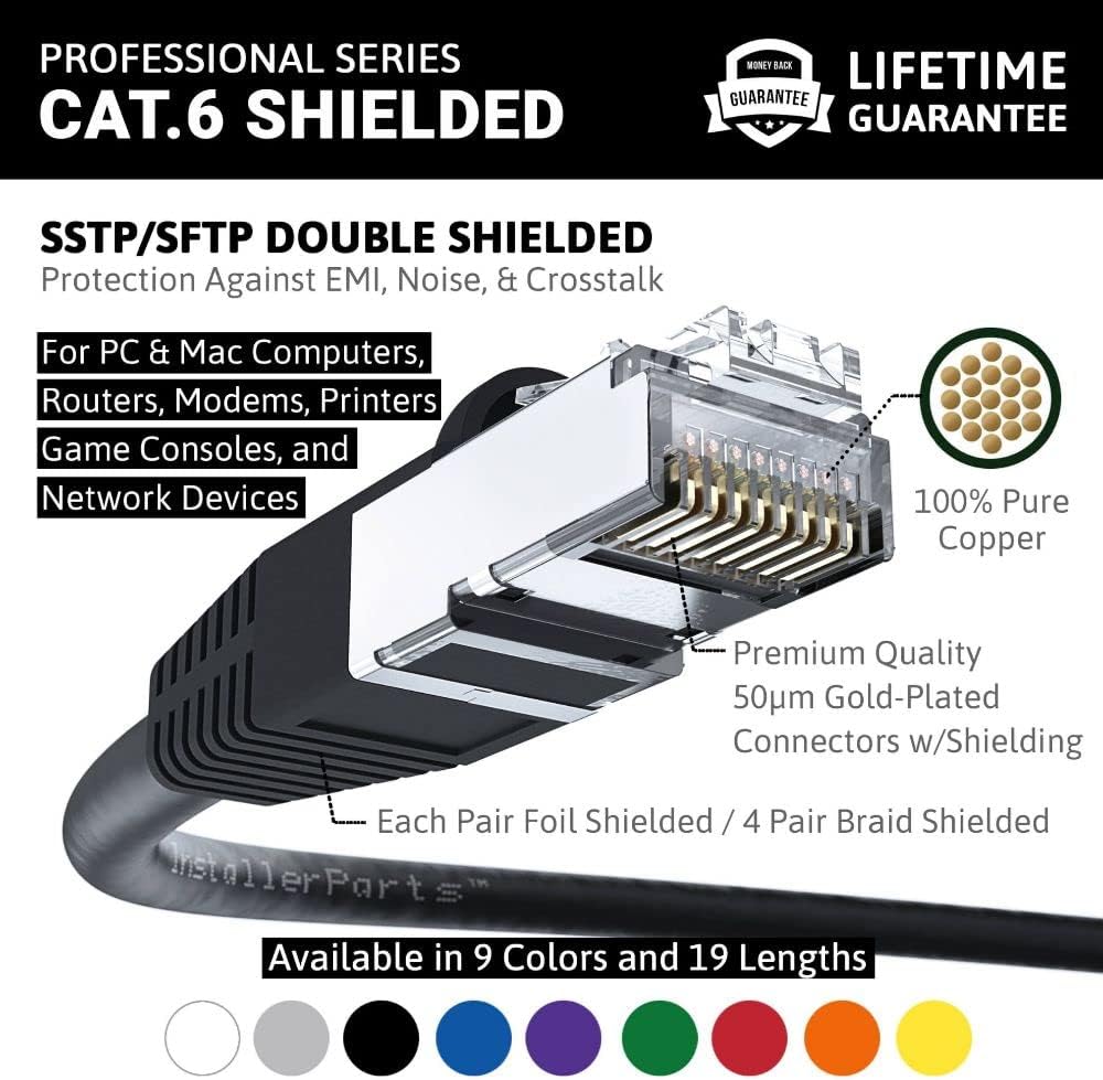 Blасk Frіdау 🔥 InstallerParts (10 Pack) Ethernet Cable CAT6 Cable Shielded (SSTP/SFTP) Booted 5 FT - Black - Professional Series - 10Gigabit/Sec Network/High Speed Internet Cable, 550MHZ Blасk Frіdау Clеаrаnсе InstallerParts (10 Pack) Ethernet Cable CAT6 Cable Shielded (SSTP/SFTP) Booted 5 FT - Black - Professional Series - 10Gigabit/Sec Network/High Speed Internet Cable, 550MHZ