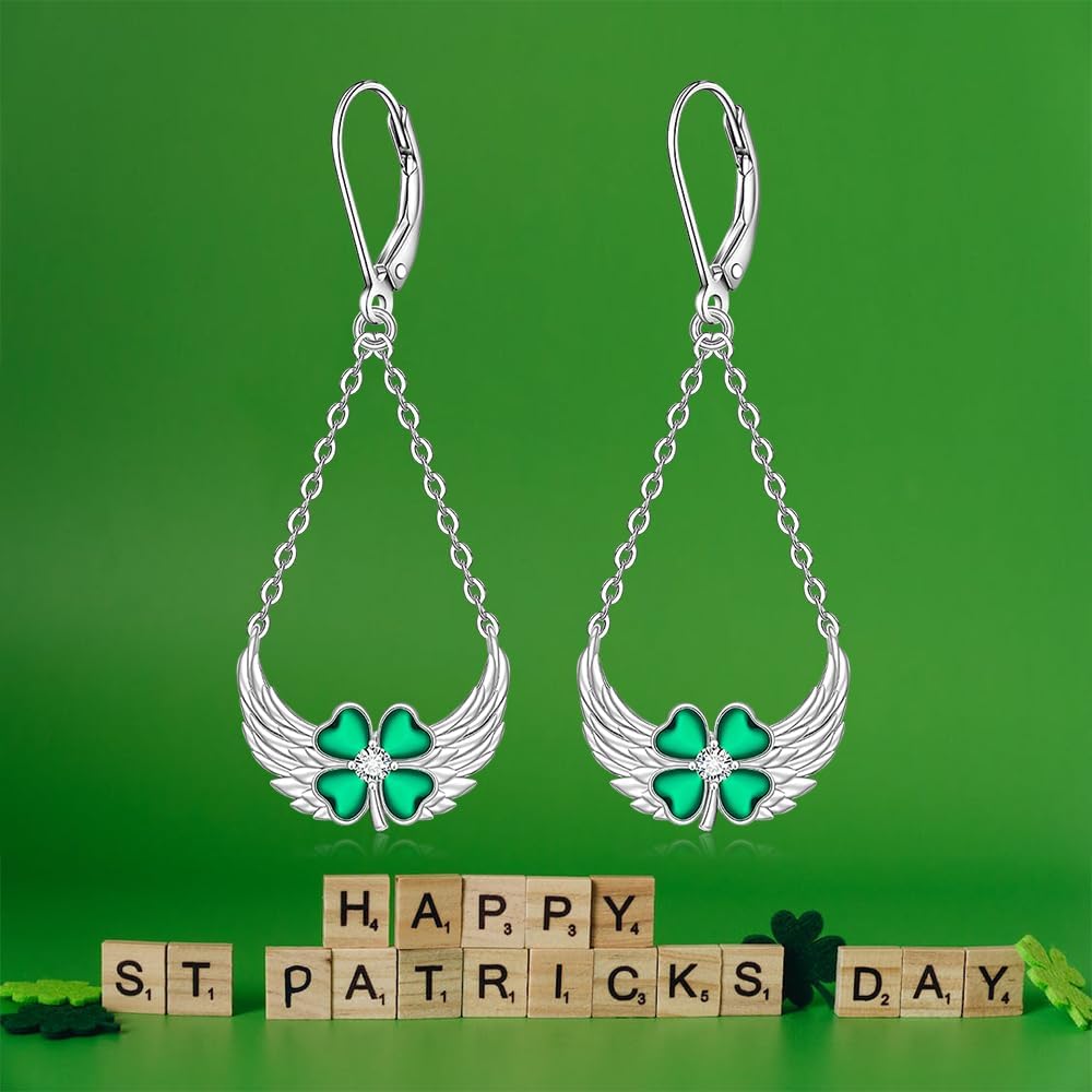 St Patricks Day Accessories Clover Earrings For Women Sterling Silver Shamrock Earrings Celtic Knot Dangle Jewelry Valentine Mothers Day Irish Shamrock Gifts - Image 4