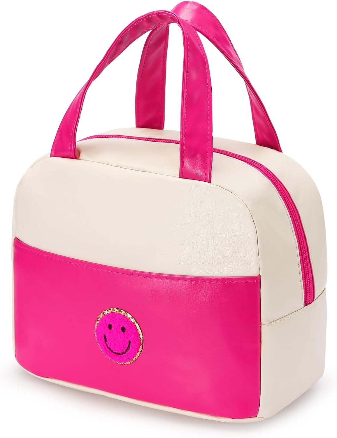 IDAHSOR PU Leather Small Cooler Lunch Bag with Embroidery - Leakproof, Freezable, Office or Work Reusable Lunch Box - Smile Rose