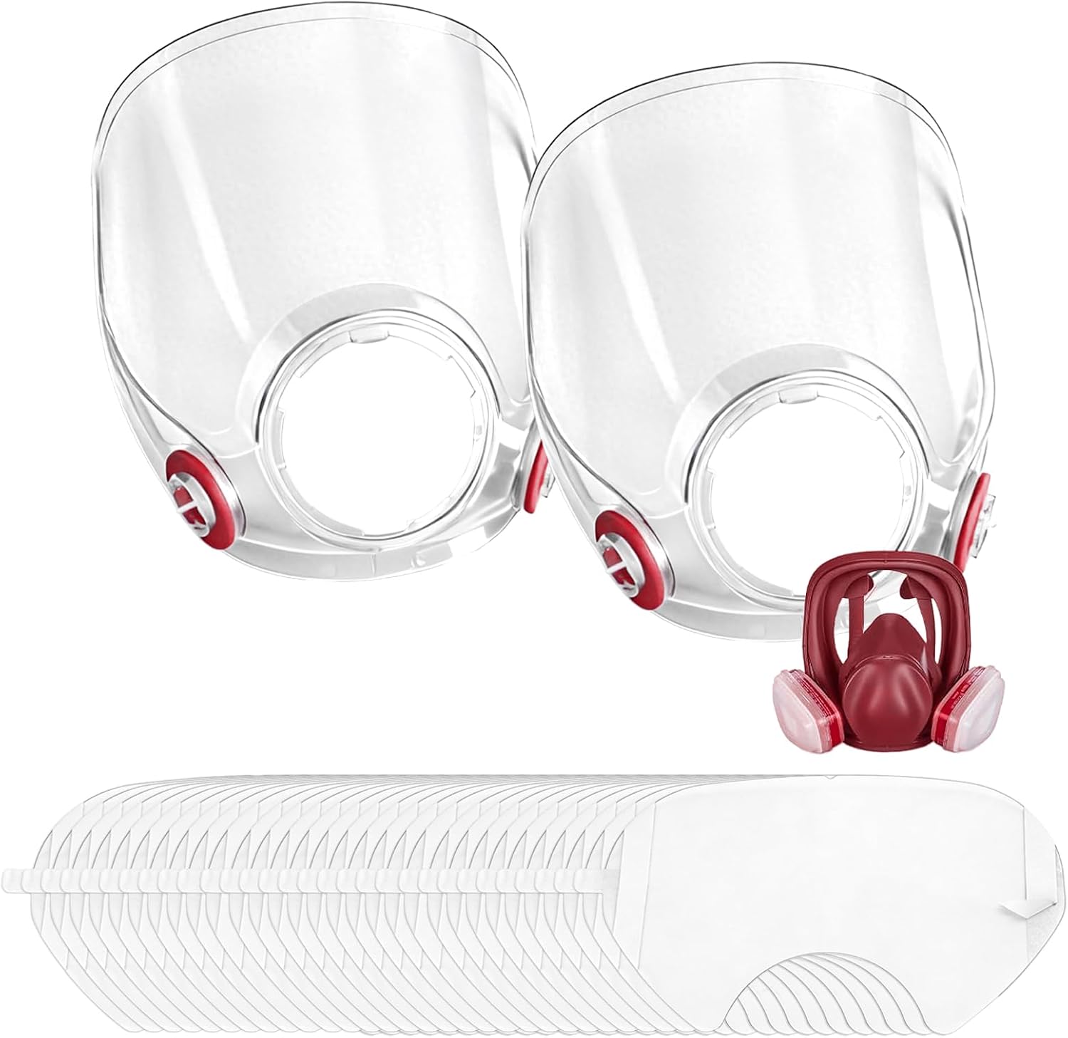 2 Pcs Replacement Parts Lens with 30 Pcs Peel off Lens Cover Tool Parts Compatible with 6000, 6700, 6800, 6900 Series Full Face Respirator