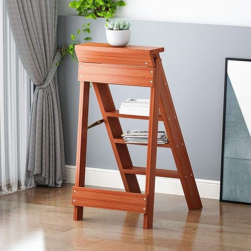 Miniatura 7 de Escalera de madera de 5 niveles, taburete plegable para el hogar, estante de almacenamiento multiusos para flores, escalera de escalera interior