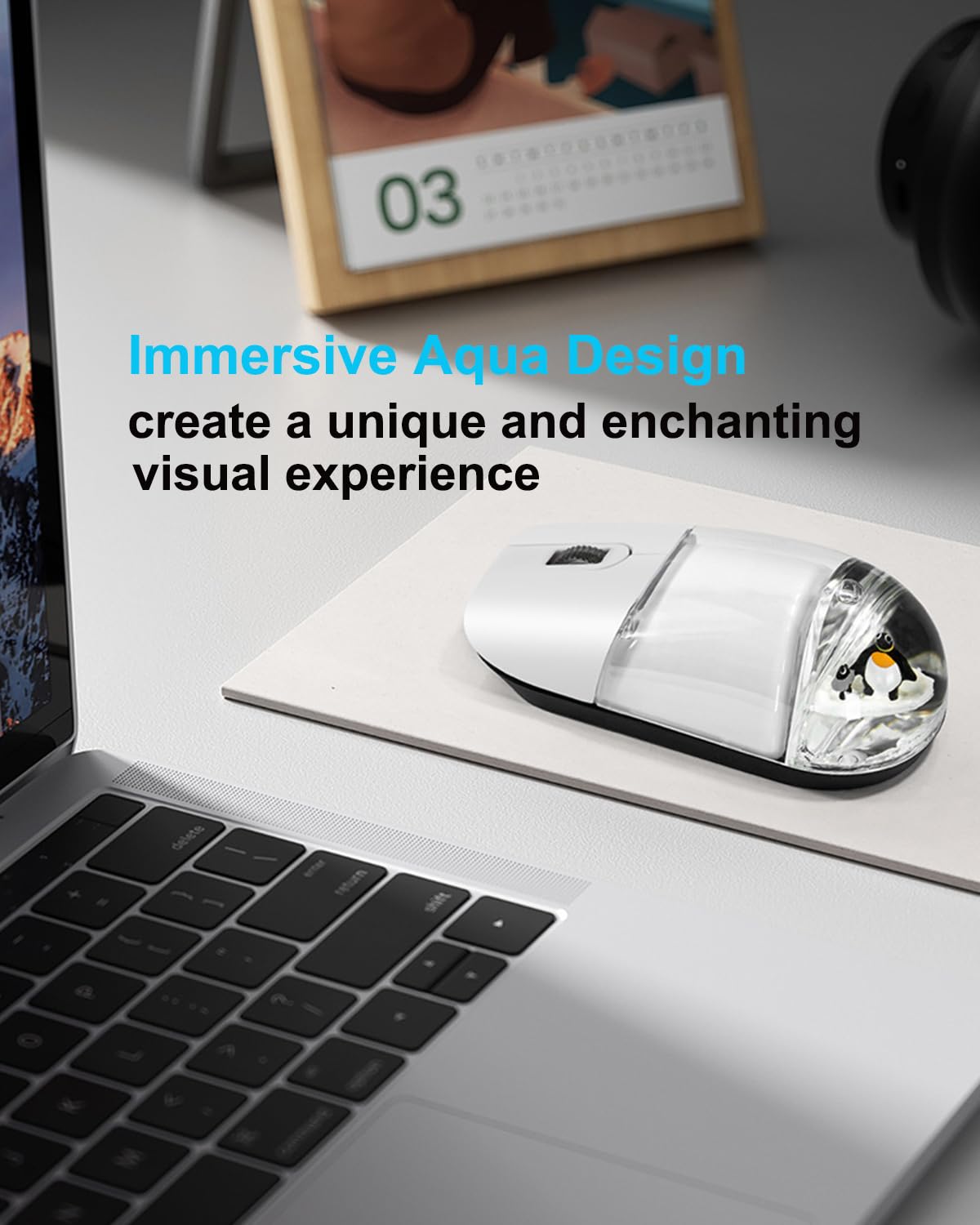 Mouse Sem Fio Fofo Azul Aquático - Design Com Elementos Flutuantes | Silencioso E Compatível