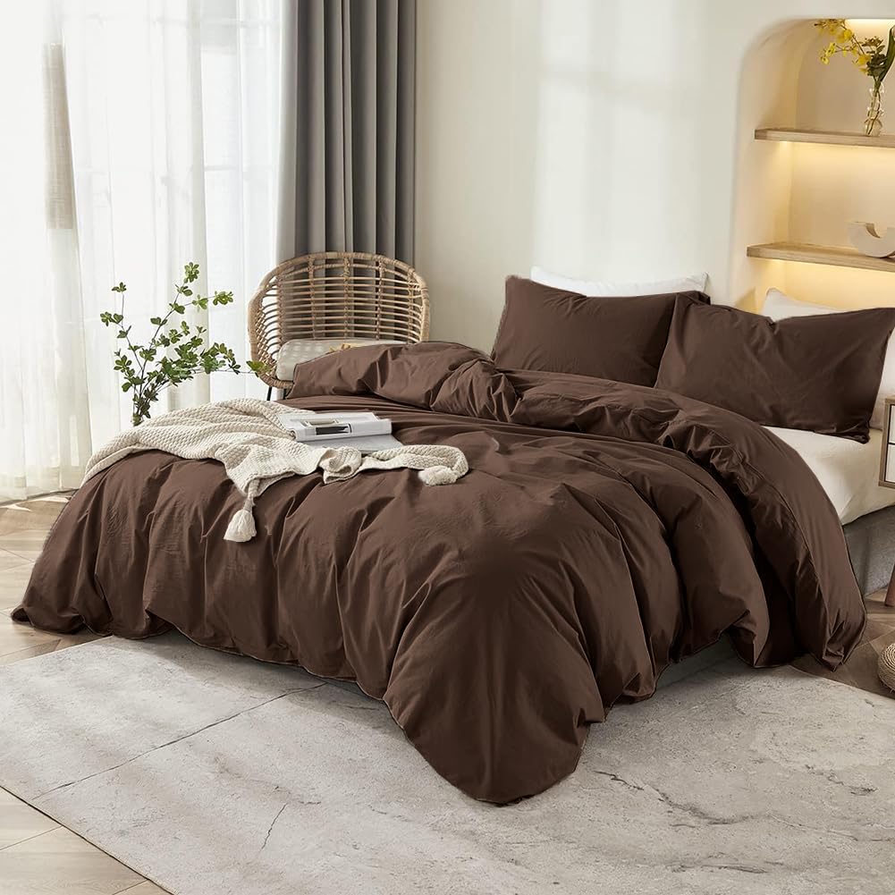 Housse de Couette 240x260 cm Marron Foncé Chocolat Couleur Unie