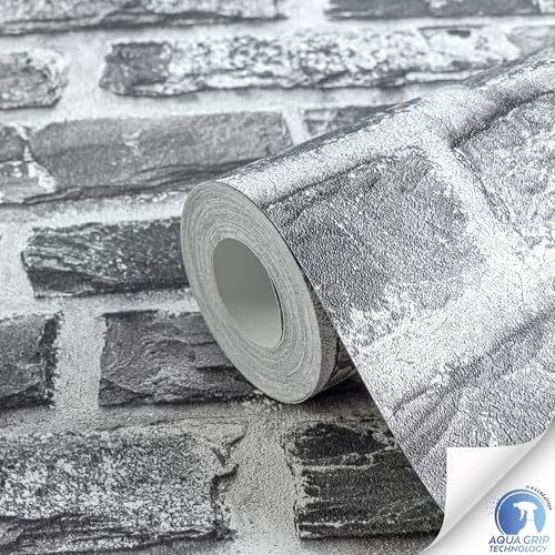 Livingwalls Wallpaper DESIGNDROP, precovered Non-Woven Wallpaper Stone in Grey, Black, 10,05m x 0,53m - Image 2