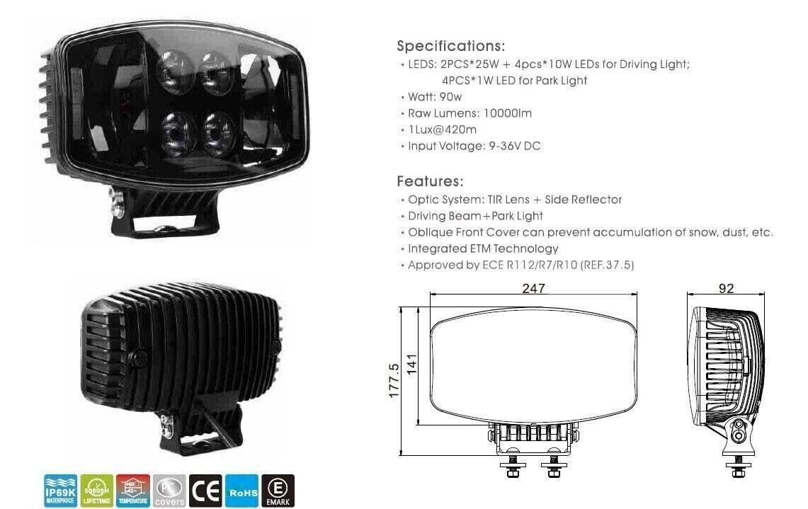 4 x 25 cm LED Jumbo przeciwmgielne światło punktowe i bursztynowe DRL do ciągnika ciężarowego wywrotki 12 V 24 V E9