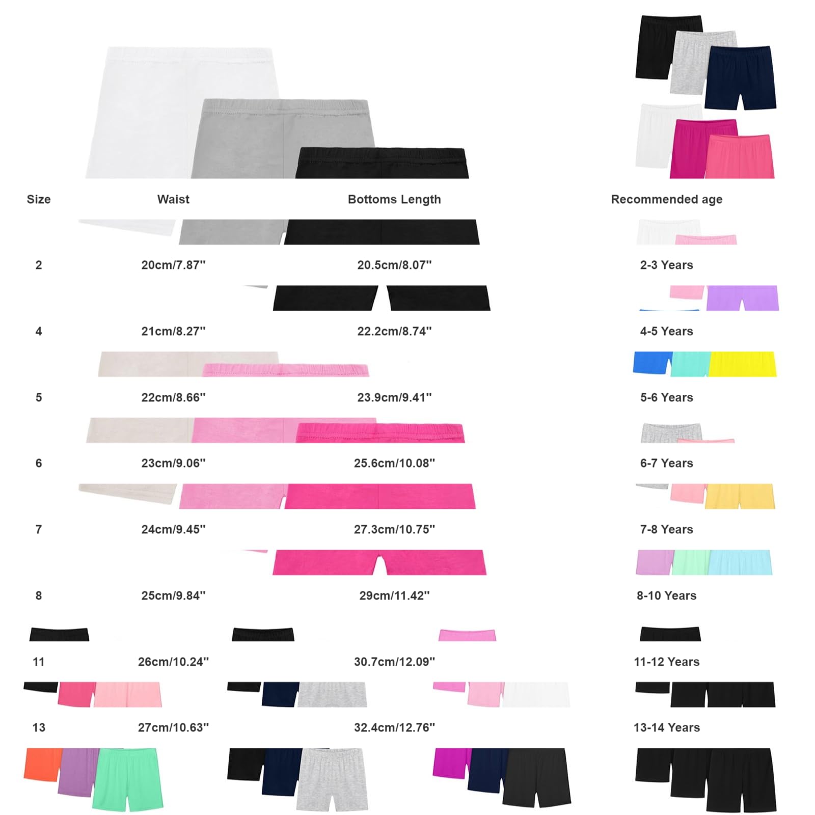 Paquete de 6 pantalones cortos de ciclismo para niñas, cintura elástica, ajustados, para baile, pantalones cortos de algodón, ropa de verano para niños de 2 a 14 años