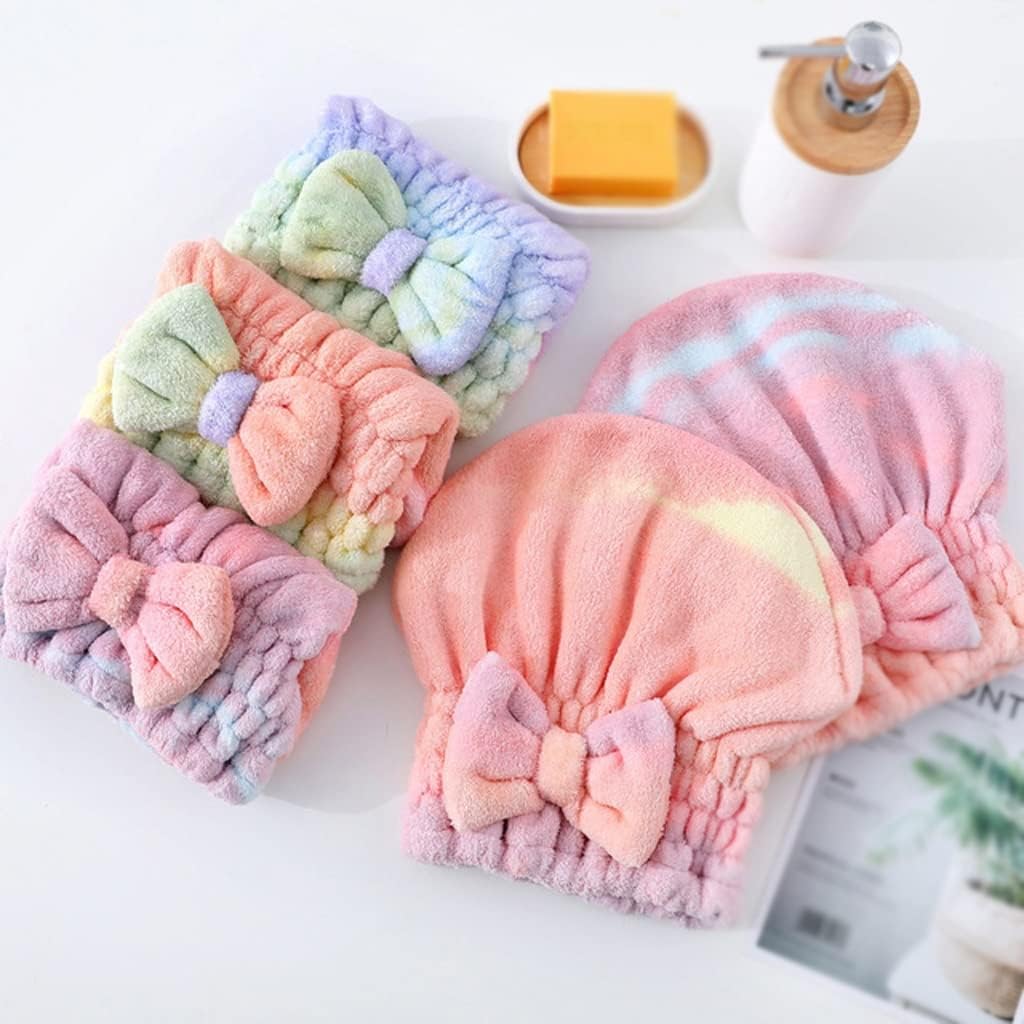 Microfiber Rainbow Bow Shower Cap Female Quick Dry Hair Towel Wrap