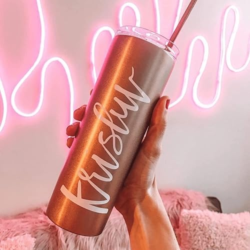 Miniatura 4 de Personalized Tumbler With Lid and Straw, Stainless Steel Skinny Tumbler, Personalized Gift for Mom, Gift for Her, Bridal Party Gifts (Rose Gold -