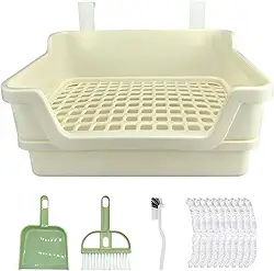 Caixa de areia de coelho grande coelho vaso sanitário coelho penico canto de treinamento panela enorme de areia de coelho com grade de plástico bandeja profunda para adultos pequenos animais