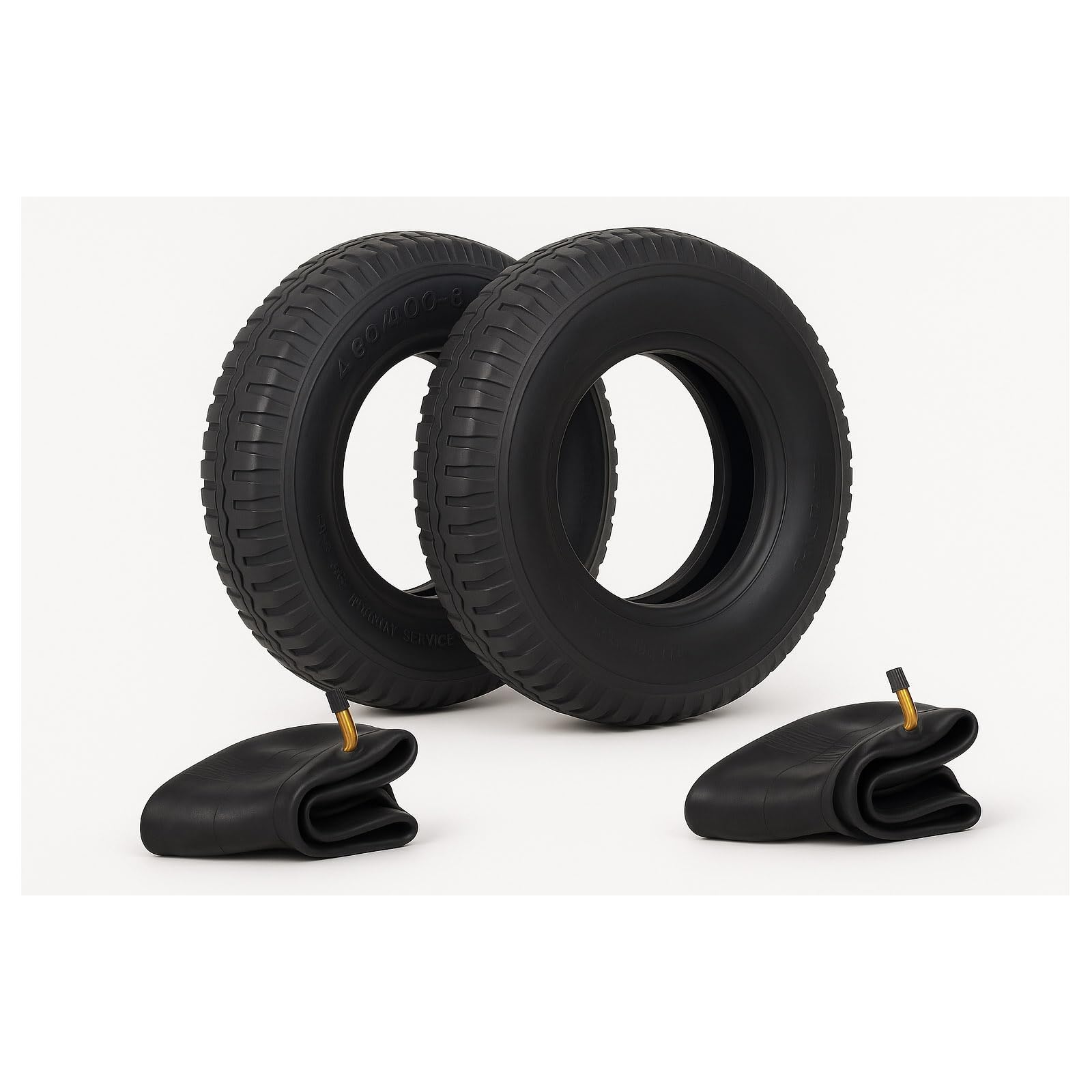 Lot de 2 pneus de brouette 4.80/4.00-8 avec chambre à air - 4PR - Pneu en caoutchouc renforcé - Charge maximale de 250 kg - Profil rainuré profond - Toutes saisons - Valve d'angle