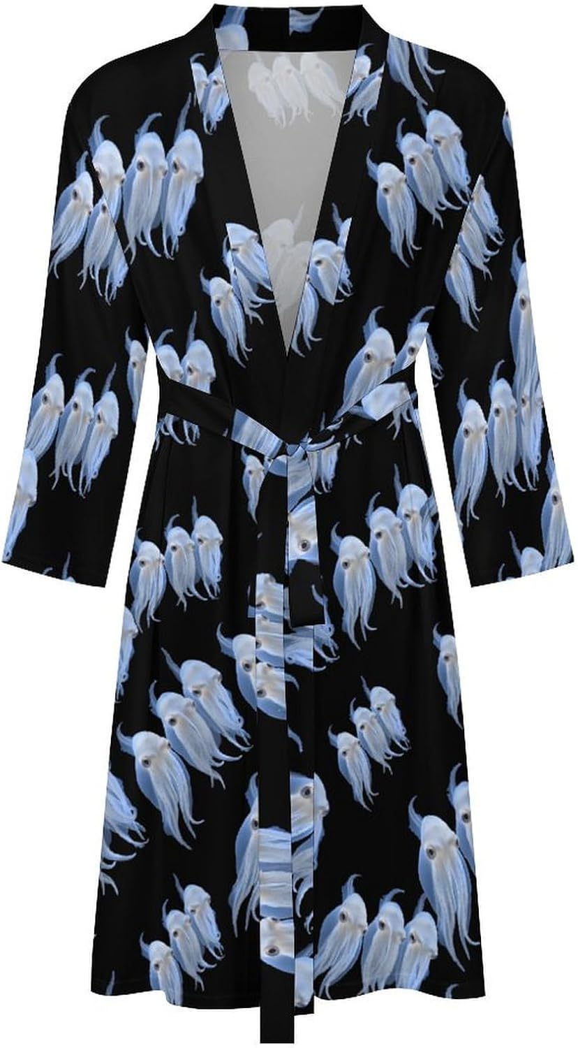 Three White Cuttlefish Mens Robe Long Bathrobe for Women Bath Robes Lightweight Soft Printed Sleepwear