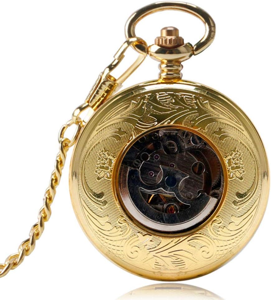 OIFMKC Pocket Watch Luxury Golden Pendant Vintage Automatic Mechanical Pocket Watch Open Face Roman Numerals with Golden Chain for Men Women
