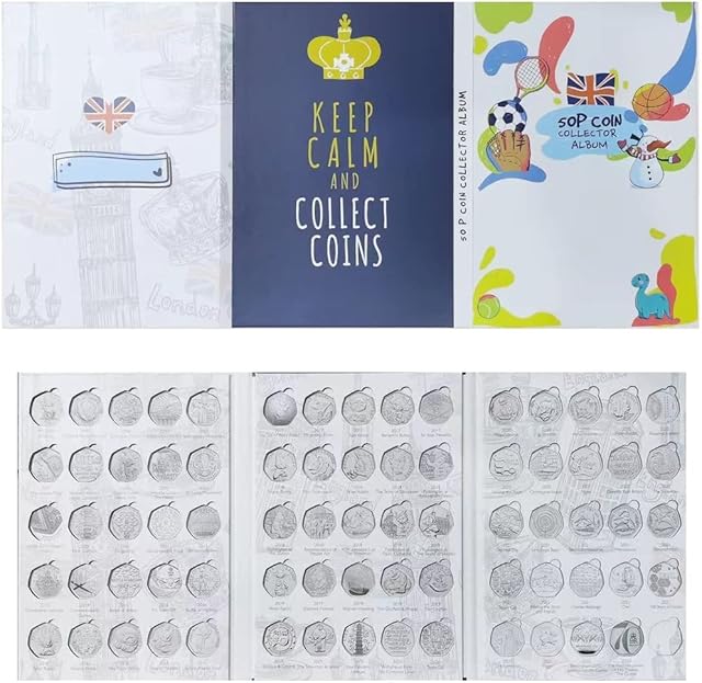 2021 Up to Date UK 50p Coin Hunt Collector Album Folder Includes Beatrix Potter Spaces (Blue Album)