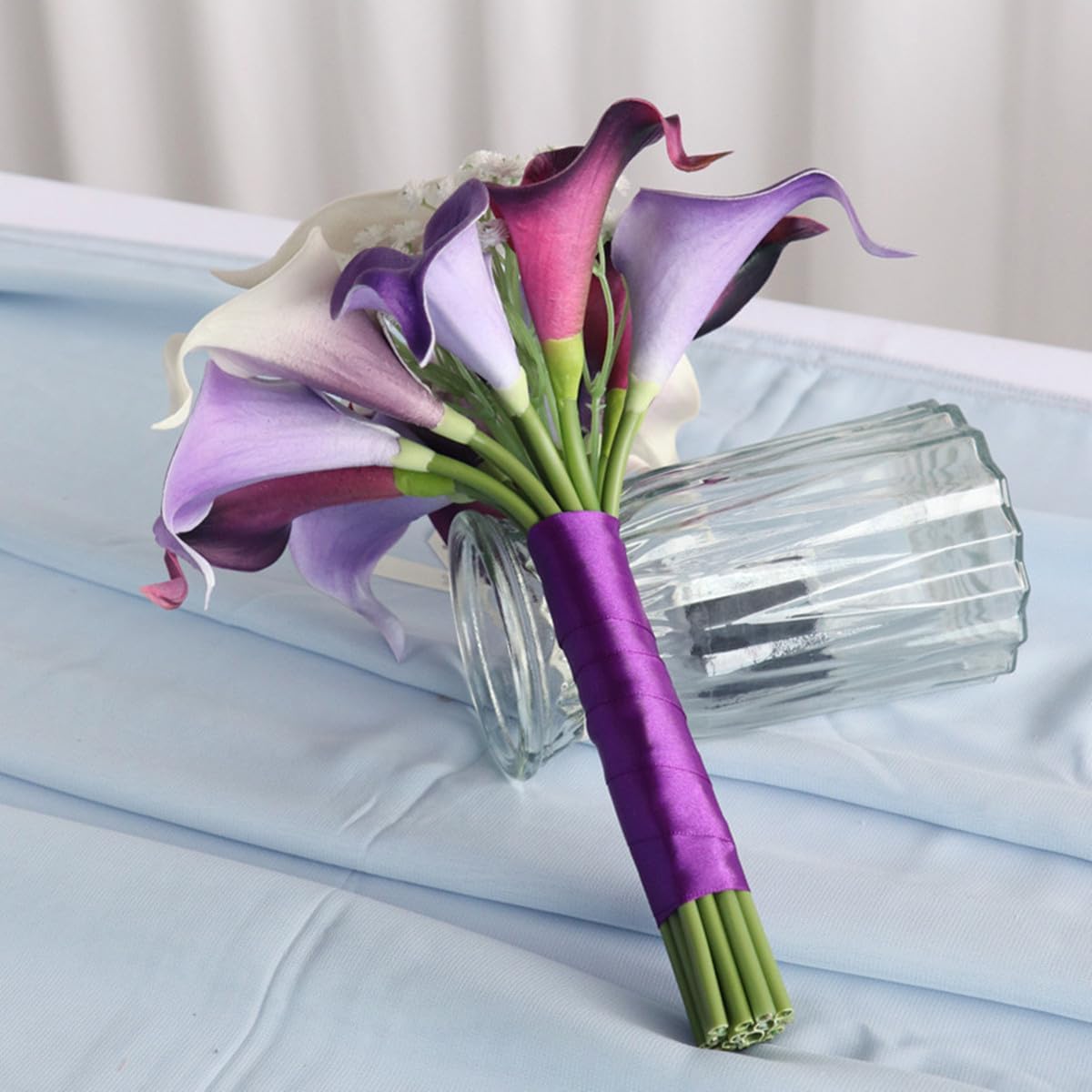 S_SSOY Purple Calla Lily Wedding Bouquet,Artificial Calla Lily Bride Bouquet Bridesmaid for Ceremony Anniversary Party Bridal Shower Decoration Wedding Bouquets