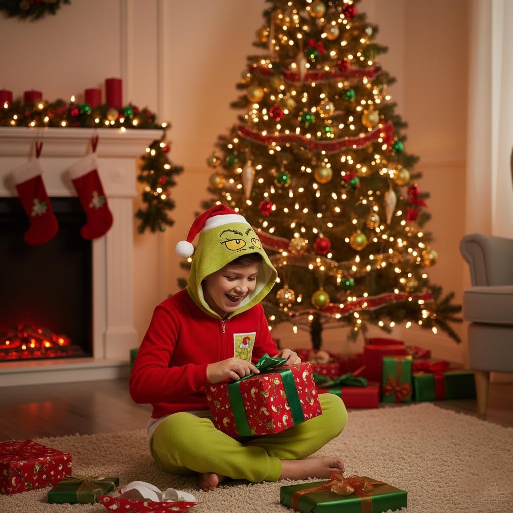 Dr. Seuss Grinch Kids Onesie Pajamas - Boys Girls Long Sleeve Zip Up Hooded Blanket Sleeper - Christmas One Piece Costume Pjs - Image 3