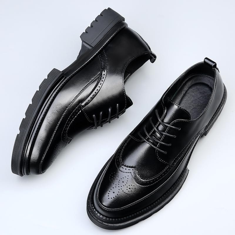 Men's Platform Dress Shoes Vintage Leather Brogue Wingtip Oxfords Classic Lace-up Lug Sole Casual Derby Shoes - Image 6