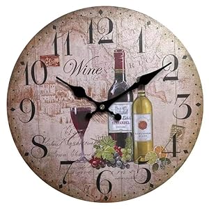 Oumao 12 retro vintage wine pattern france style non ticking silent wooden wall clock art decoration for kitchenliving roombedroomfarmhouse  urban country home decor