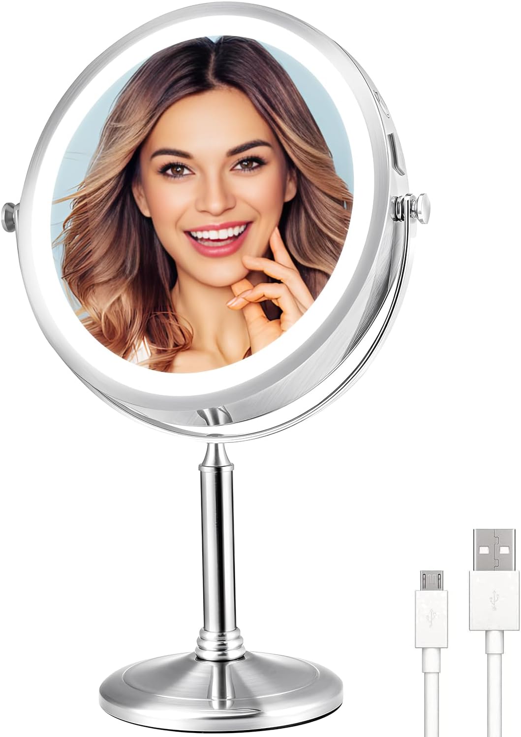 VESAUR 10X Large Lighted Makeup Mirror, 3000mAh Rechargeable 8" Vanity