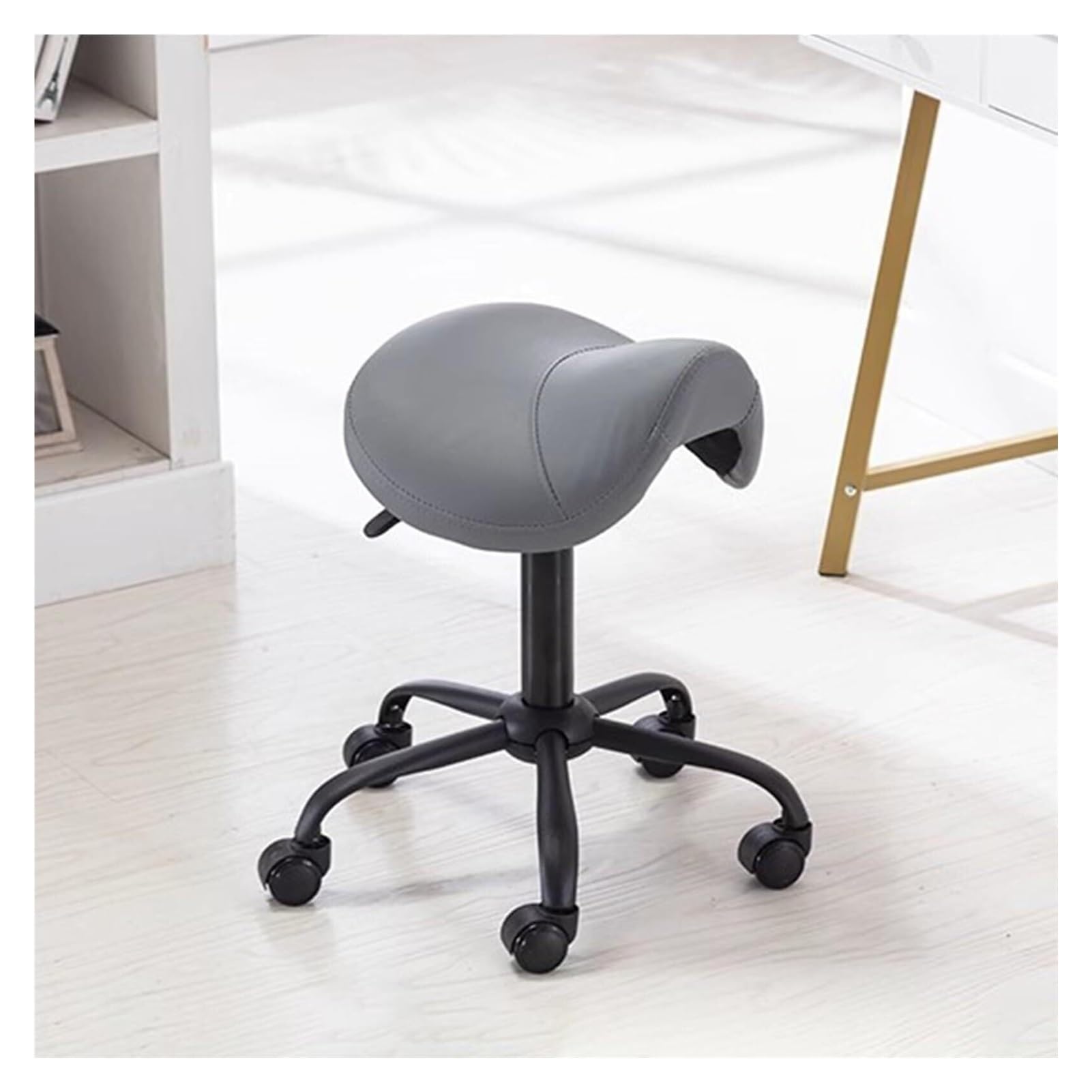 METTEOR Swivel Chair Rolling Stool Hydraulic Saddle Rolling Chair with wheels Height Adjustable Ergonomic Saddle Chair Load 100kg (Dark Gray Without Backrest)