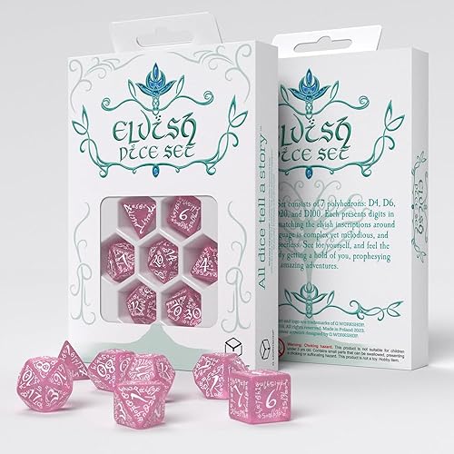 Juego de dados Elvish Shimmering Pink & White de Q-Workshop, juego de mesa de dados