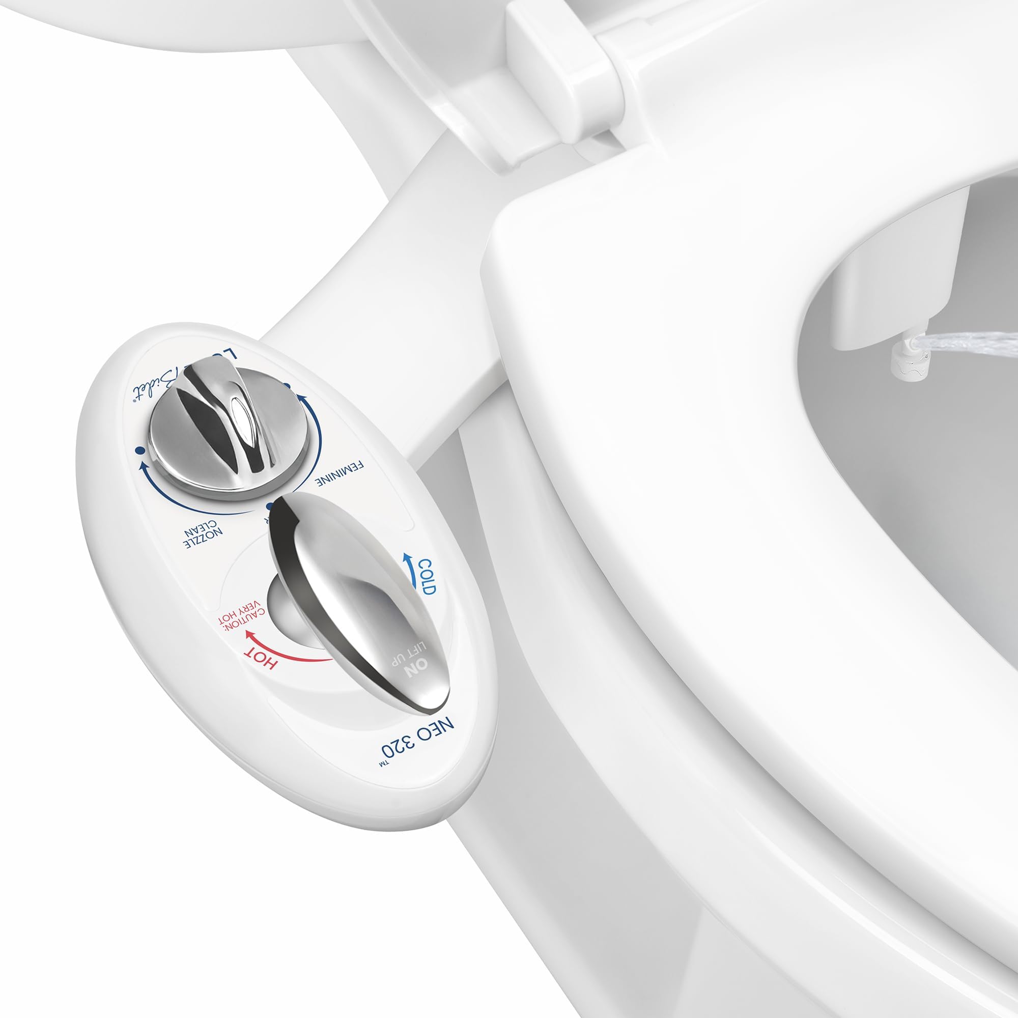 NEO 320 - Warm Water, Dual Nozzle, Self-Cleaning, Non-Electric Bidet Attachment for Toilet Seat, Adjustable Water Pressure, Rear & Feminine Wash (White)