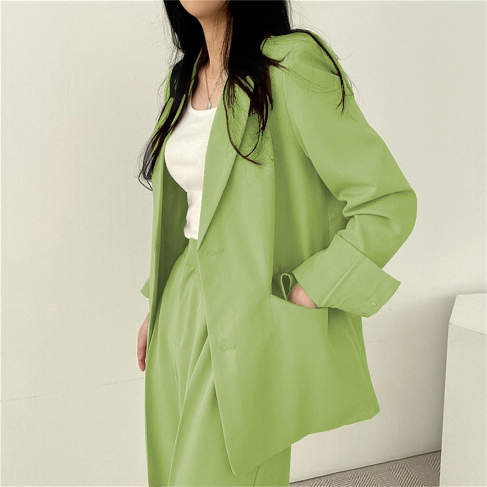 Womens 2 Piece Casual and Business Suit Set Oversized Blazer High Waisted Wide Leg Pants Outfit