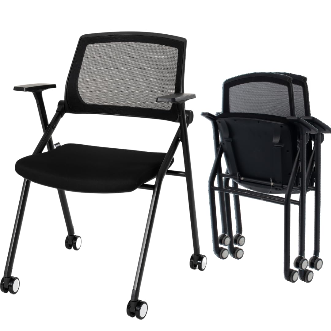 VACYOVKE Folding Conference Room Chairs Set of 2 Black Guest Reception Chair for Office, Waiting Room, Meeting, Lobby, Church