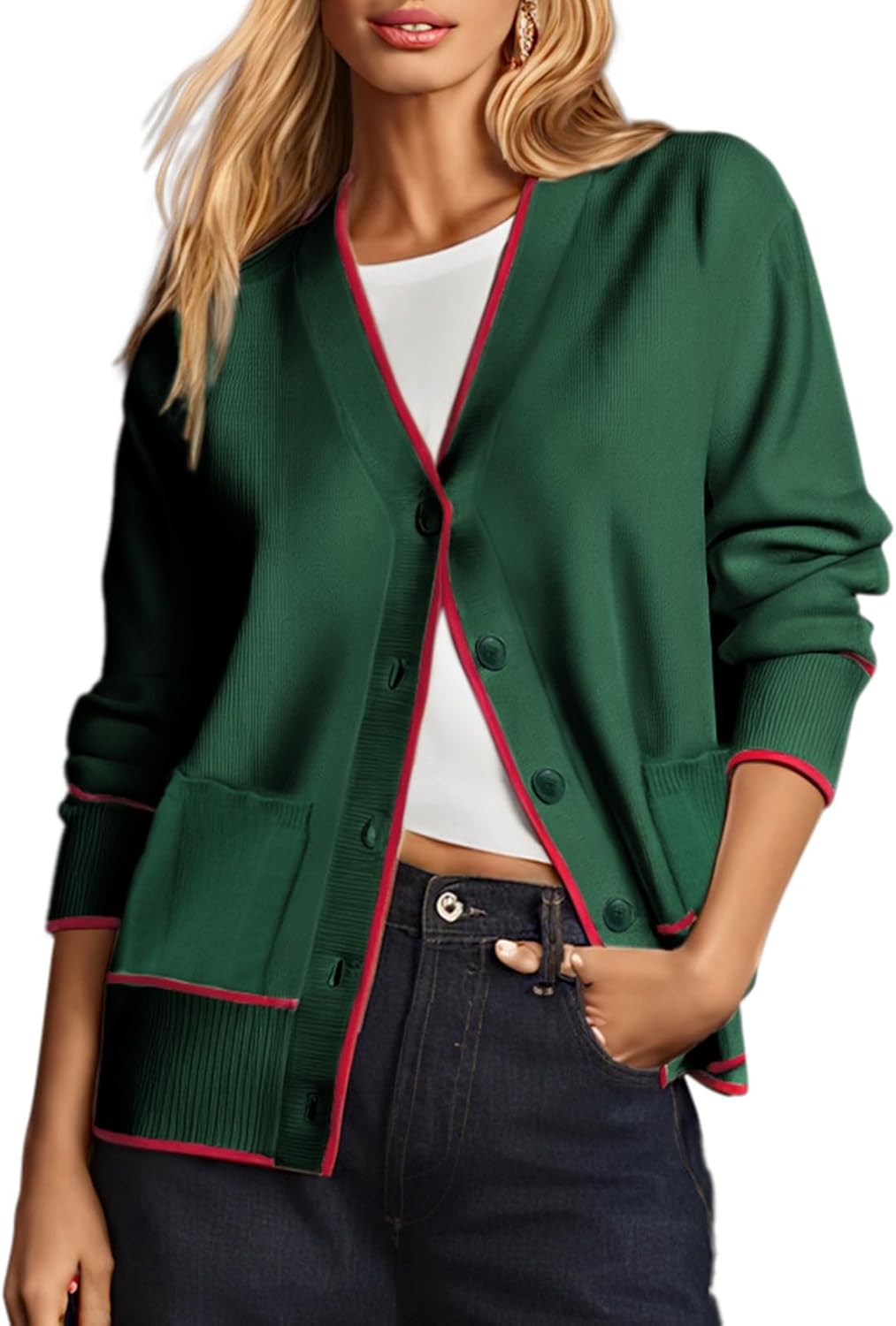 Dokotoo Short Cardigans for Women Color Blocked 2024 Fall Fashion Button Down Sweaters Winter Coats with Pockets