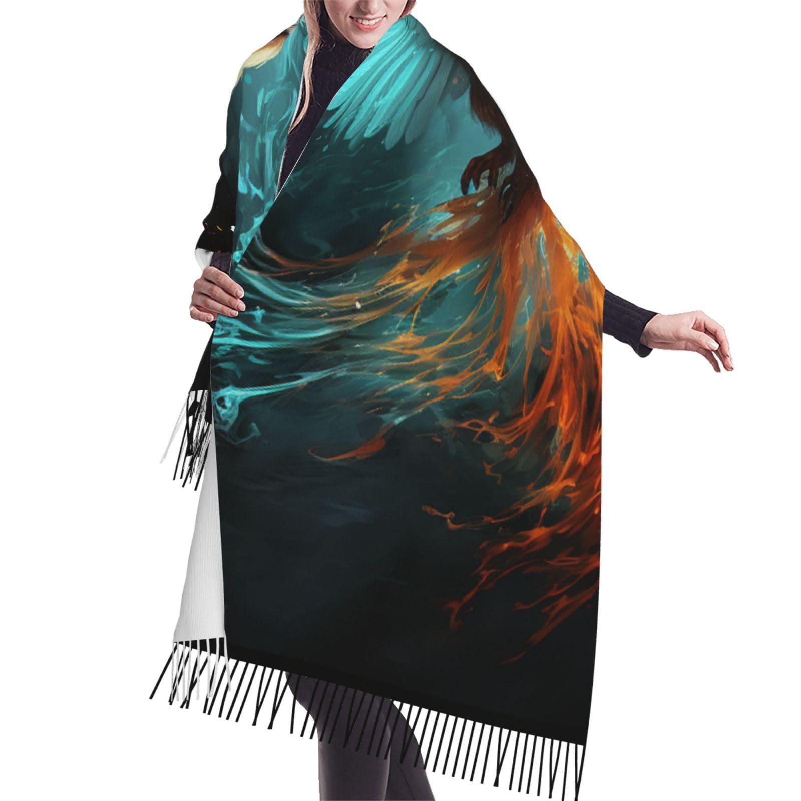 Kwqdozf Women's Fire And Water Phoenix Scarfs For Tassel Oversized Blanket Scarves Daisy Wrap Shawl Scarf