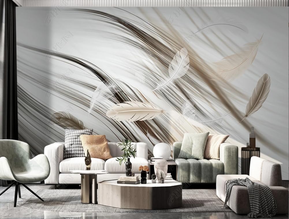 Papier peint intissé plumes grises 300x210cm tableau mural artistique haut de gamme