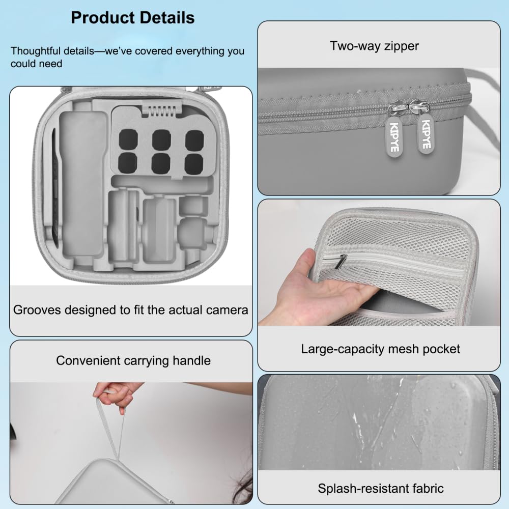 Custodia Rigida per DJI Pocket 3/4, Organizer in PU Resistente agli Urti e Impermeabile, Supporto Magnetico per Filtri ND, Microfono 2 e Accessori, Custodia Protettiva da Viaggio，pocket4 grigio