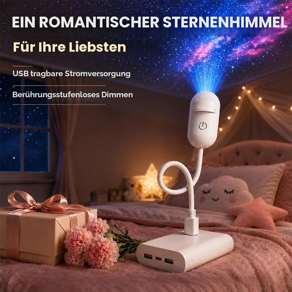2 in 1 Galaxy Projector Night Light, LED Projektor Sternenhimmel mit 12 Folien, 360° Adjustable Sternenhimmel Projektor Erwachsene für Wohnzimmer, Schlafzimmer, Autos