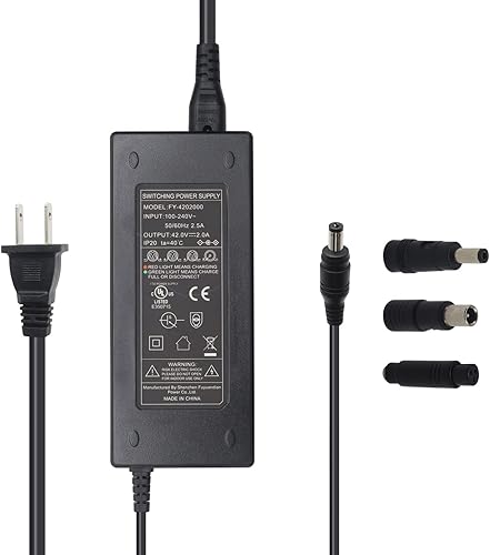 36V Lithium Battery Charger Output 42V 2A for 36V 10S Lithium Batteries Pack DC 5.5 * 2.1 Plug with 5.5 * 2.5mm /8mm RCA /8mm Female 3-Pin Inline