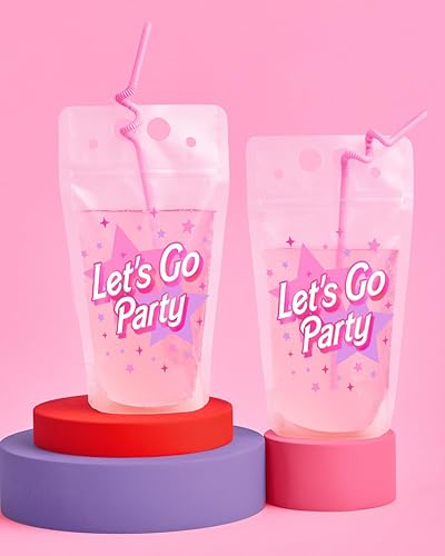 Miniatura 2 de xo, Fetti Let's Go Party - Bolsas de bebida rosadas – 16 unidades | Fiesta de cumpleaños rosa, vasos de despedida de soltera, lindas tazas de fiesta