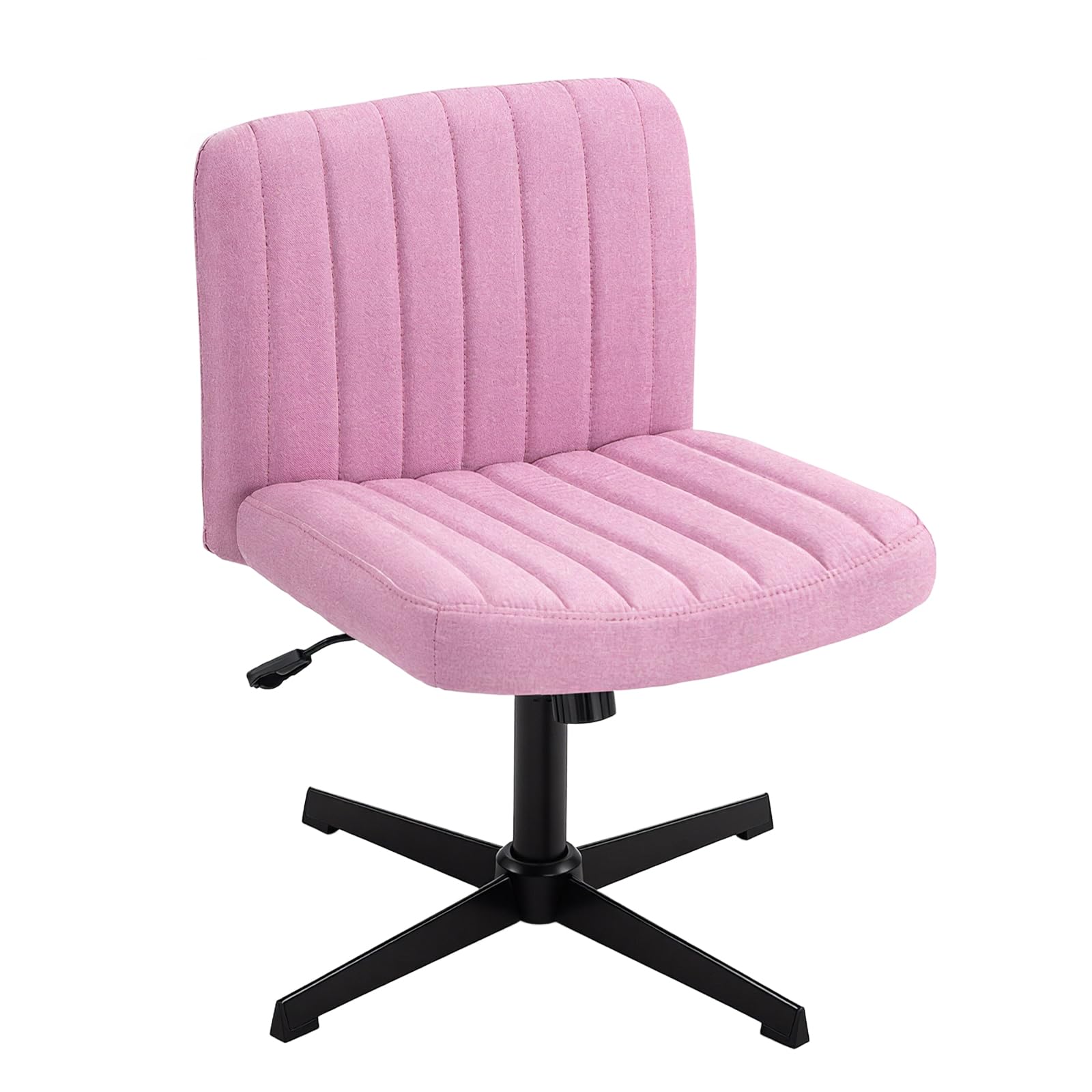 Panana Office Chair for Home Mid-Back No Wheels Fabric Padded Seat Chair Armless Seat Height Adjust Gas Lift Chair (Pink)