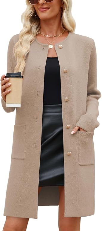 CiCiBird Womens Fall Long Cardigan Sweater Crewneck Button Down Coat 2025 Coatigan Outerwear with Pocket