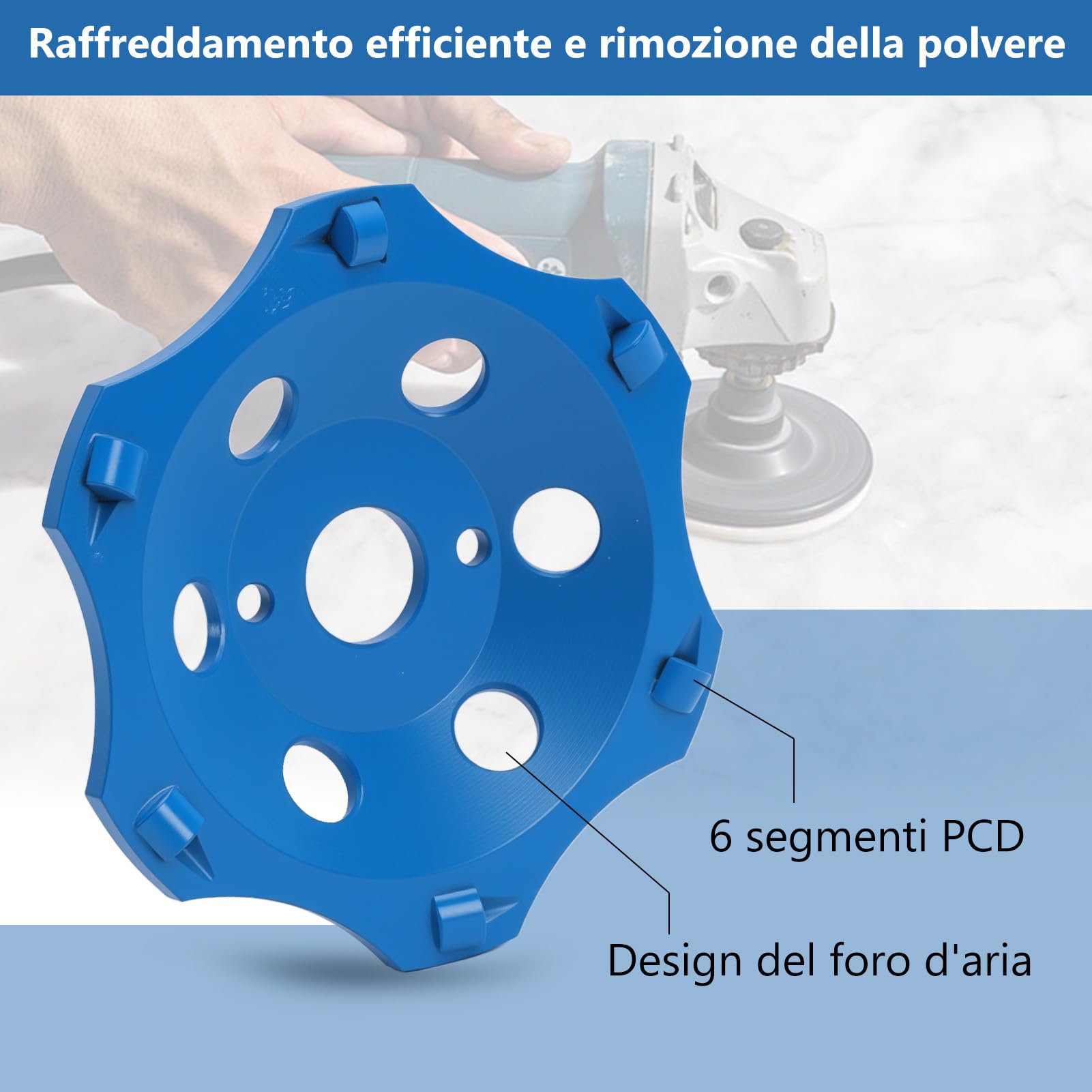 Mola a Tazza Diamantata da 125mm, PCD Tazza Diamantata con 6 Segmenti, | Riduzione della Polvere, Robusto e Durevole, per Cemento Malta, Colla per Piastrelle e Rivestimenti di Vernice