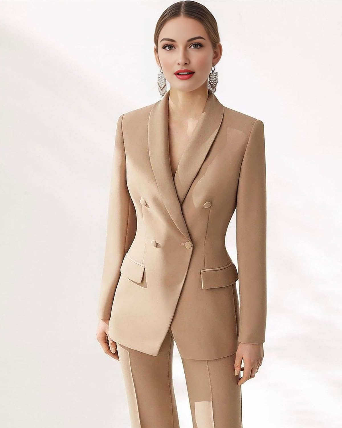 Womens Suit 2 Piece Double Breast Pants Suits for Women Dressy Casual Slim Fit Business Professional Outfits for Work
