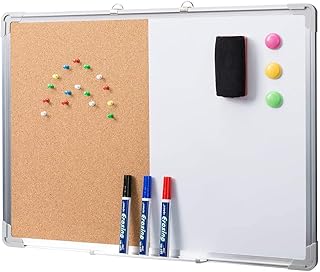 Cork Board and Dry Erase Board Combo, Bulletin Board for Office, Magnetic Whiteboard Cork Board for Walls with Frame, Small Cork Memo Board for Classroom, Fridge, Dormitory