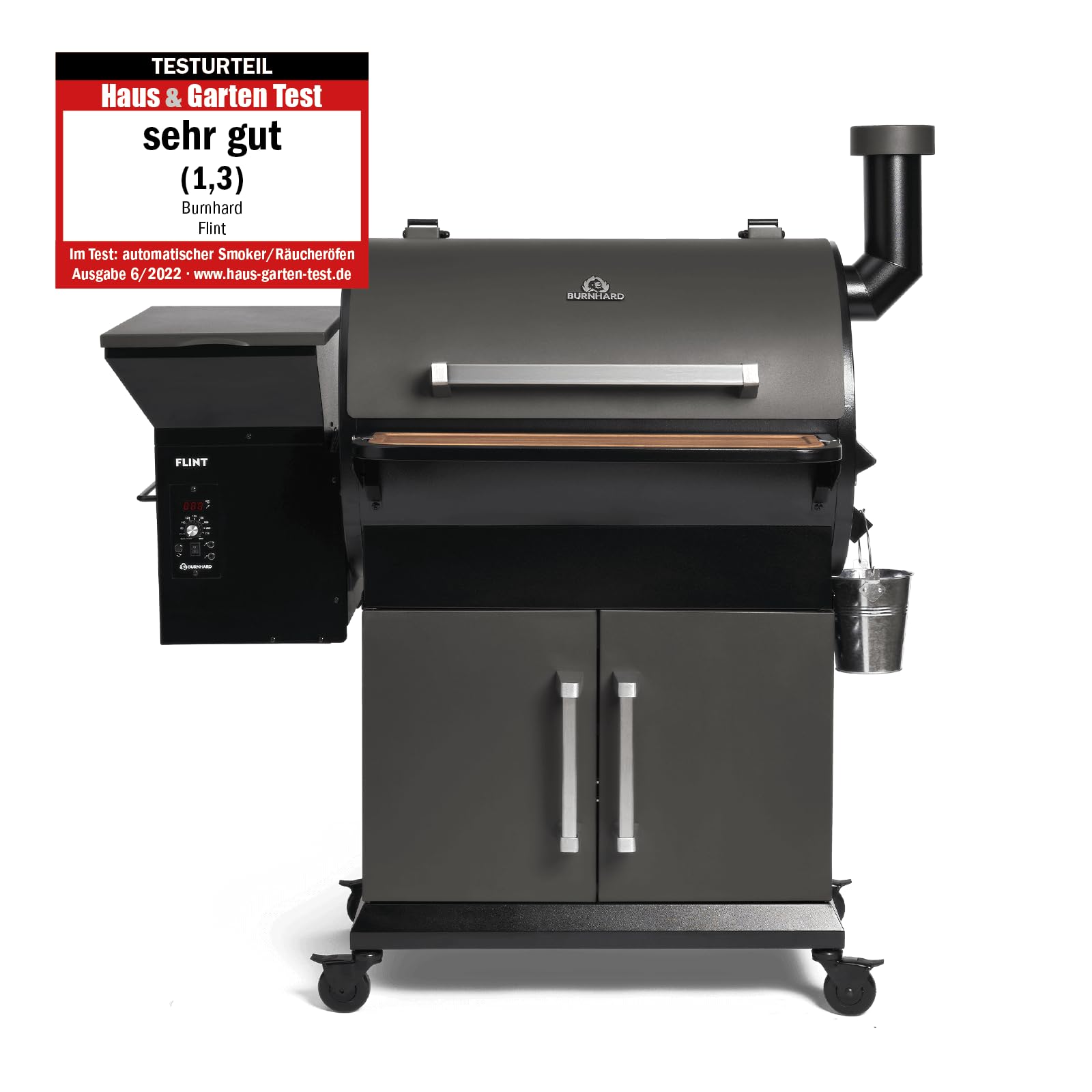 BURNHARD Pelletsmoker FLINT, Räucherofen 70°C - 230°C, Pelletgrill inkl. Edelstahlroste, Holzschneidebrett, 2 Temperaturfühler und Abdeckhaube, Smoker