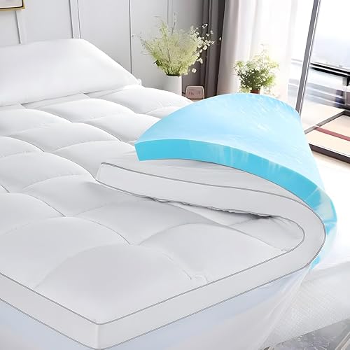 SONORO KATE Cubrecolchón de espuma viscoelástica de doble capa de 4 pulgadas, espuma viscoelástica de gel refrescante de 2 pulgadas más funda de