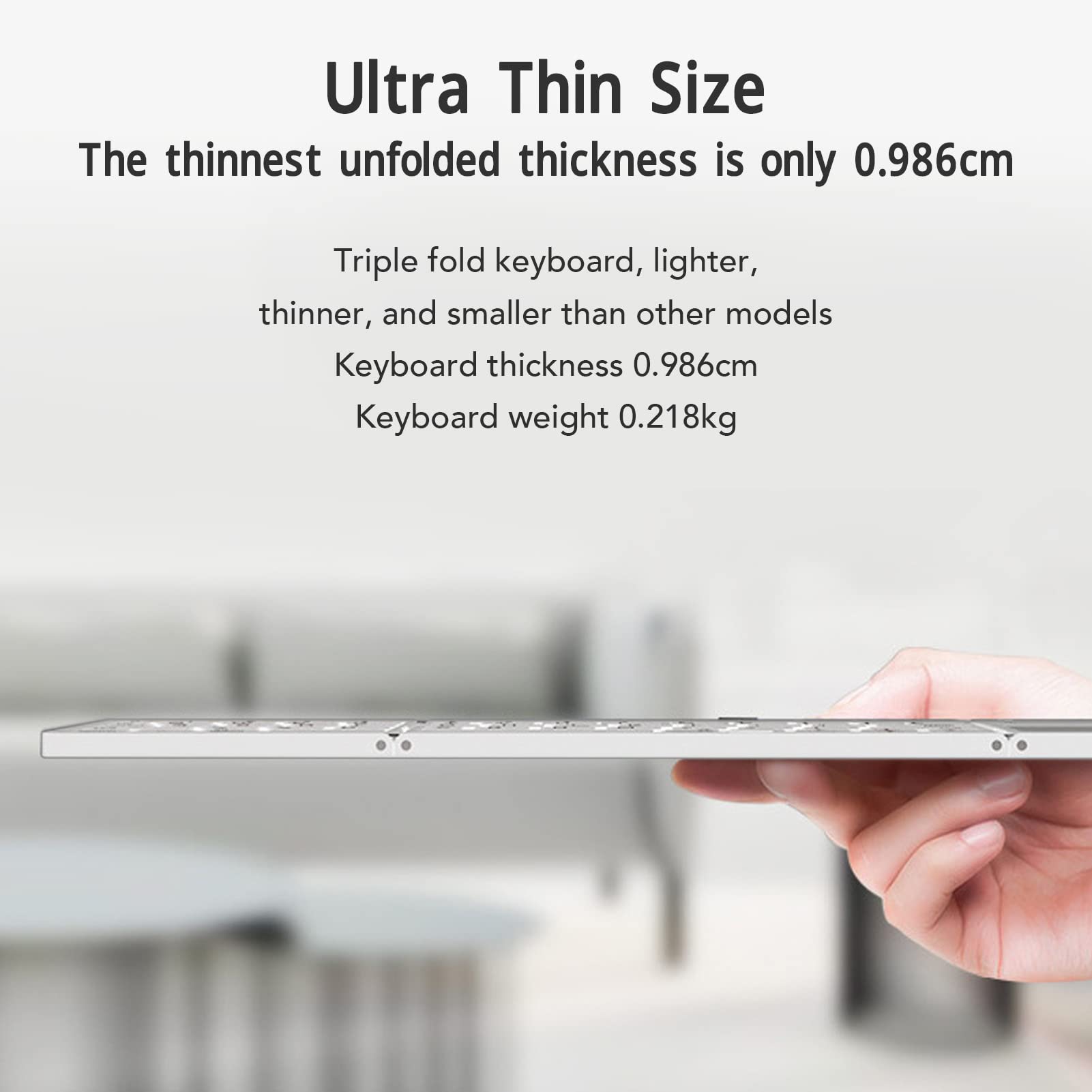 Tastiera Bluetooth Pieghevole, Tastiera Wireless 3 Pieghe Mini Tastiera Pieghevole Portatile, Tastiera Tascabile Ultra Sottile Ricaricabile per OSX per Android per (Bianco argenteo)