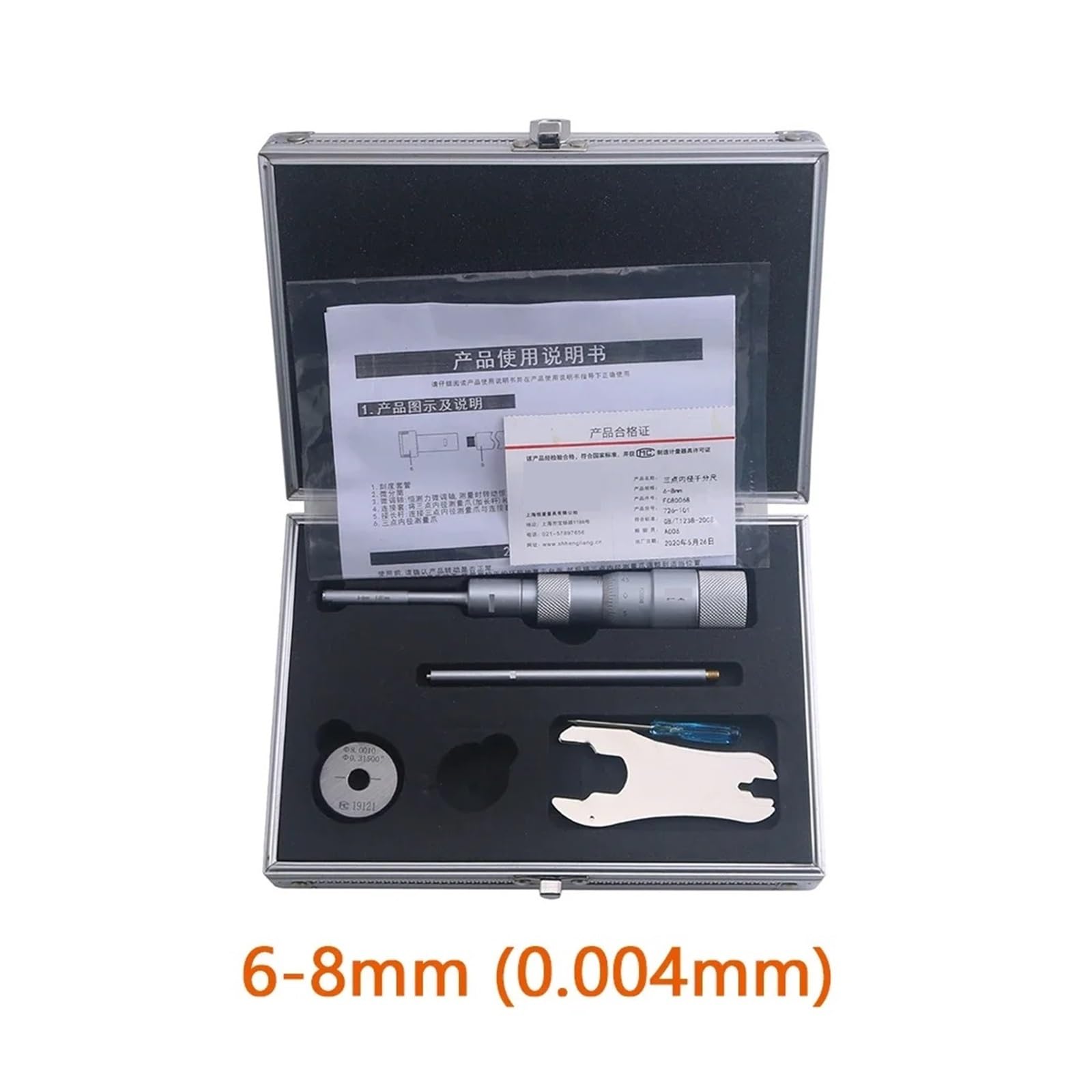 Dreipunkt-Innendurchmesser-Mikrometer Dreipunkt-Innendurchmesser, mechanisches Mikrometer, DREI-Backen-Innenloch, Innenkreismessung 6–25 mm, 0,004 mm (Color : 6-8mm)