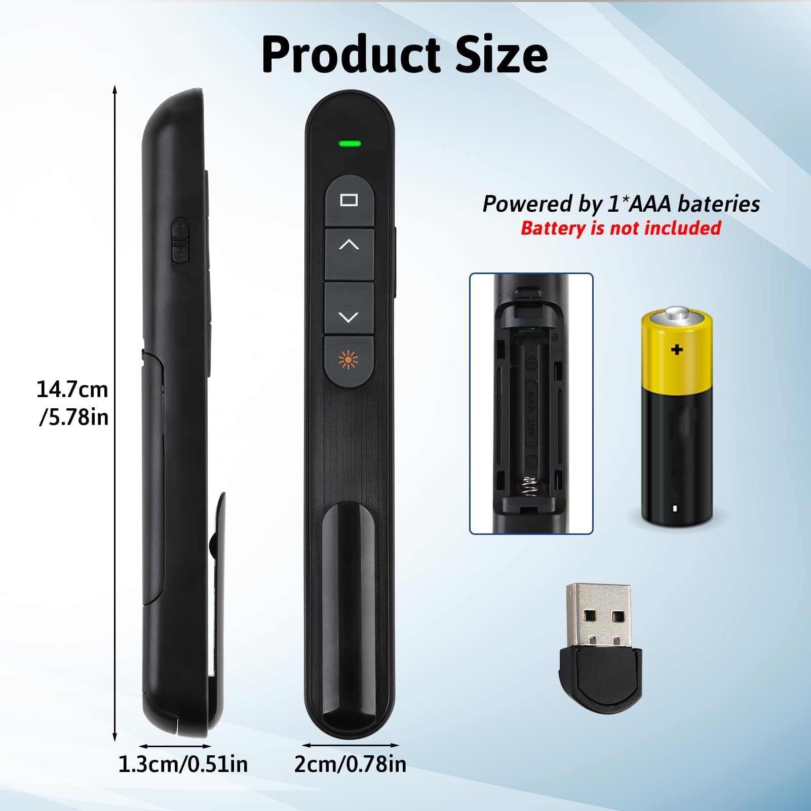 Pilot USB do komputera Powerpoint, prezentacja pilota 100M | USB Zapette Clicker PC, bezprzewodowy Bluetooth, 2,4 GHz, do Windows/Mac PC, czarny