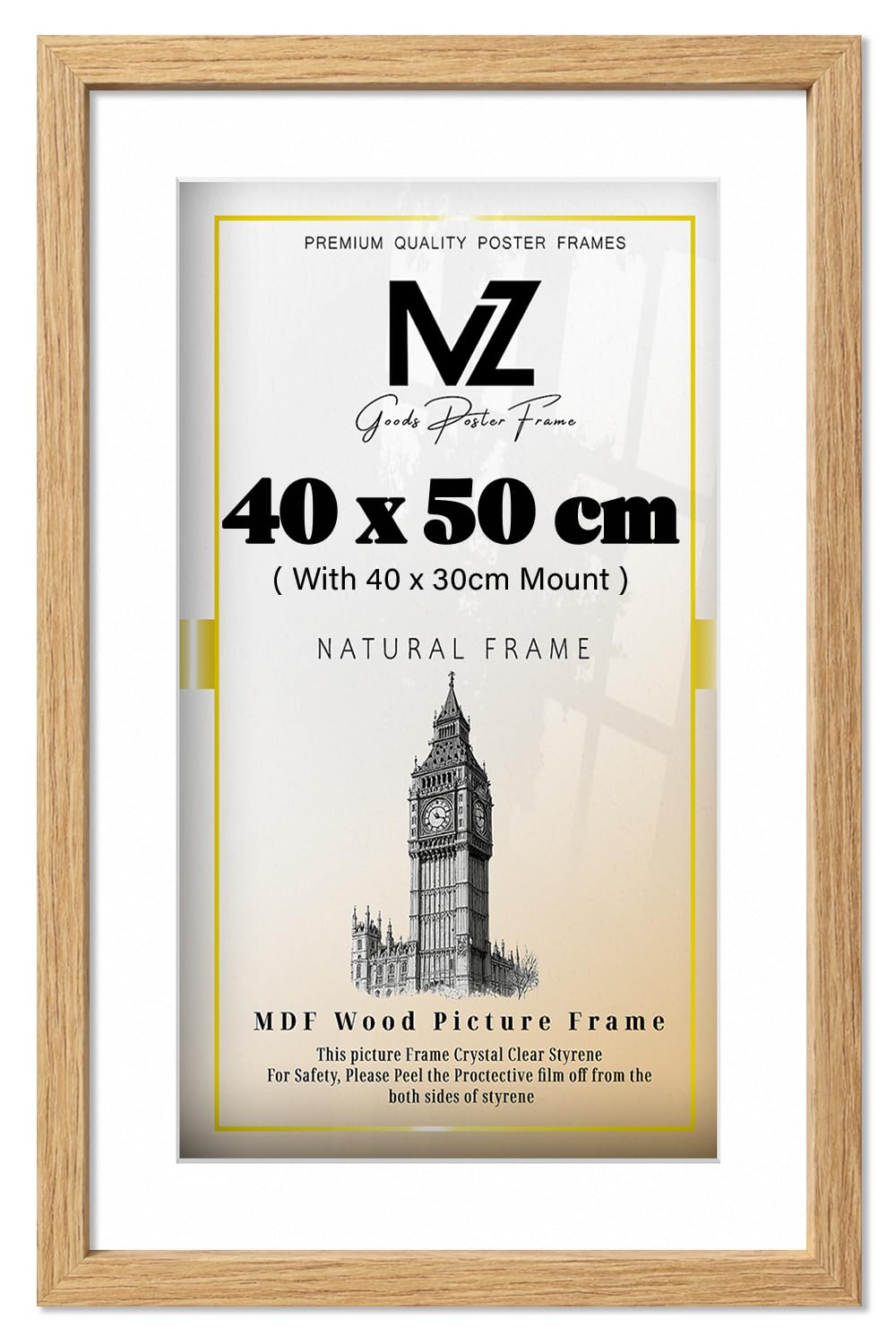 MZ GOODS | MDF Elegant Certificate Frame (40 x 50 cm) with 40 x 30 cm White Mount Engineered Wood | 20 x 16 Diploma, Art Print, Picture, Home & Gallery Frame [ Oak ]