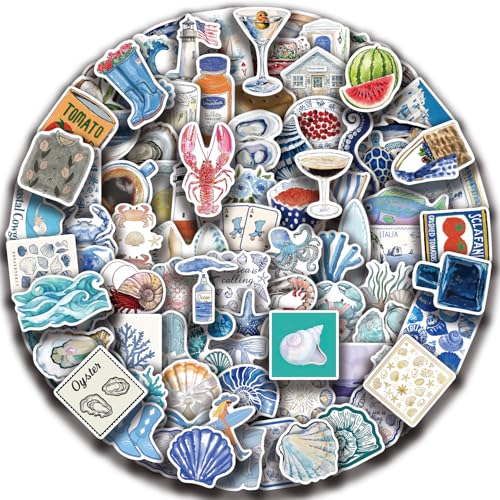 iMaMa 100 calcomanías estéticas impermeables, calcomanías de vinilo de playa oceánica de 2 a 3.5 pulgadas para botellas de agua, laptop, monopatín, equipaje, no se decolora, regalo seguro para niños