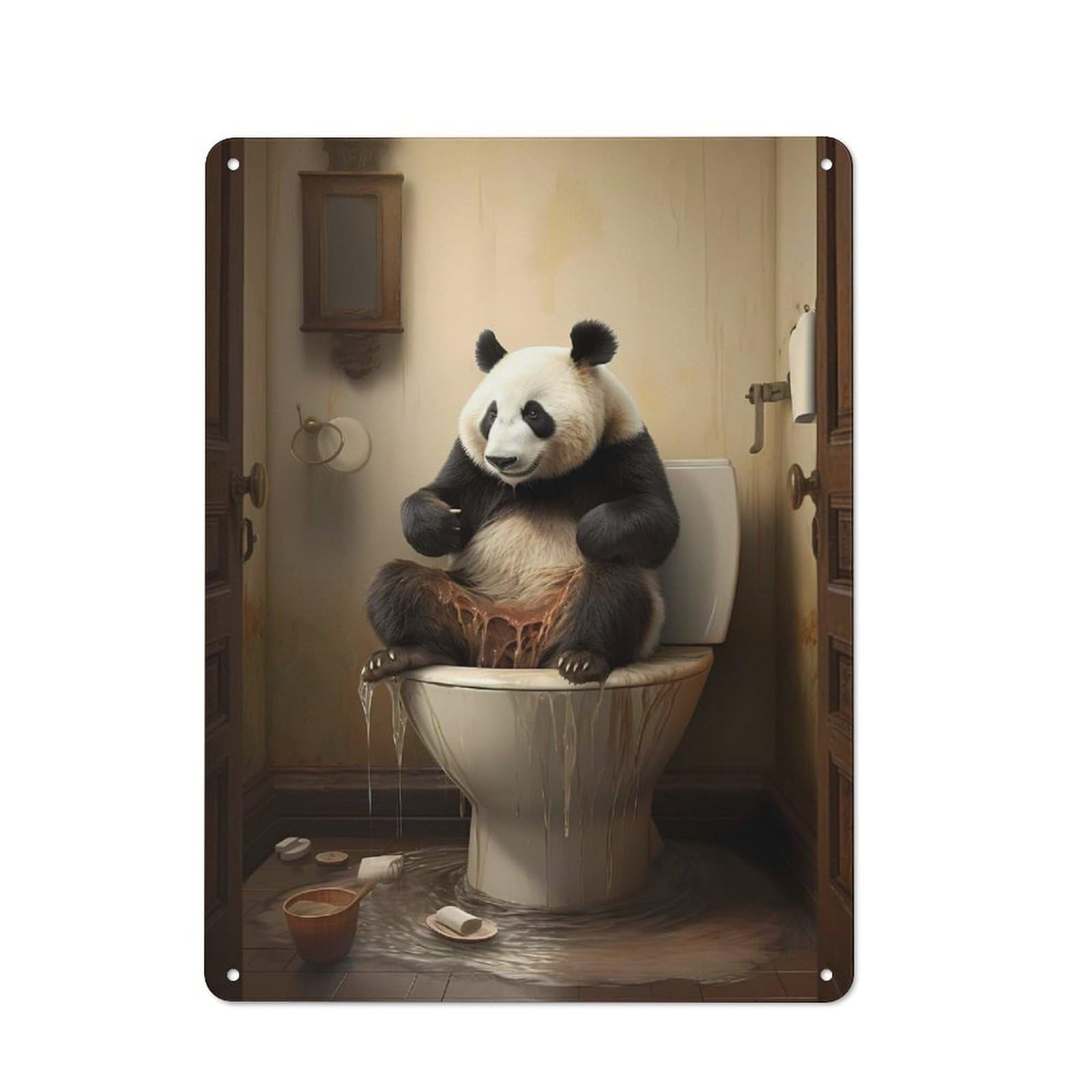 Junmoney Wet Panda In Toilet Shop Front Style Cafe Metal Sign 40X30cm Featuring Restaurant Wall Art For Takeaway, Bar, Kitchen Or Counter Area